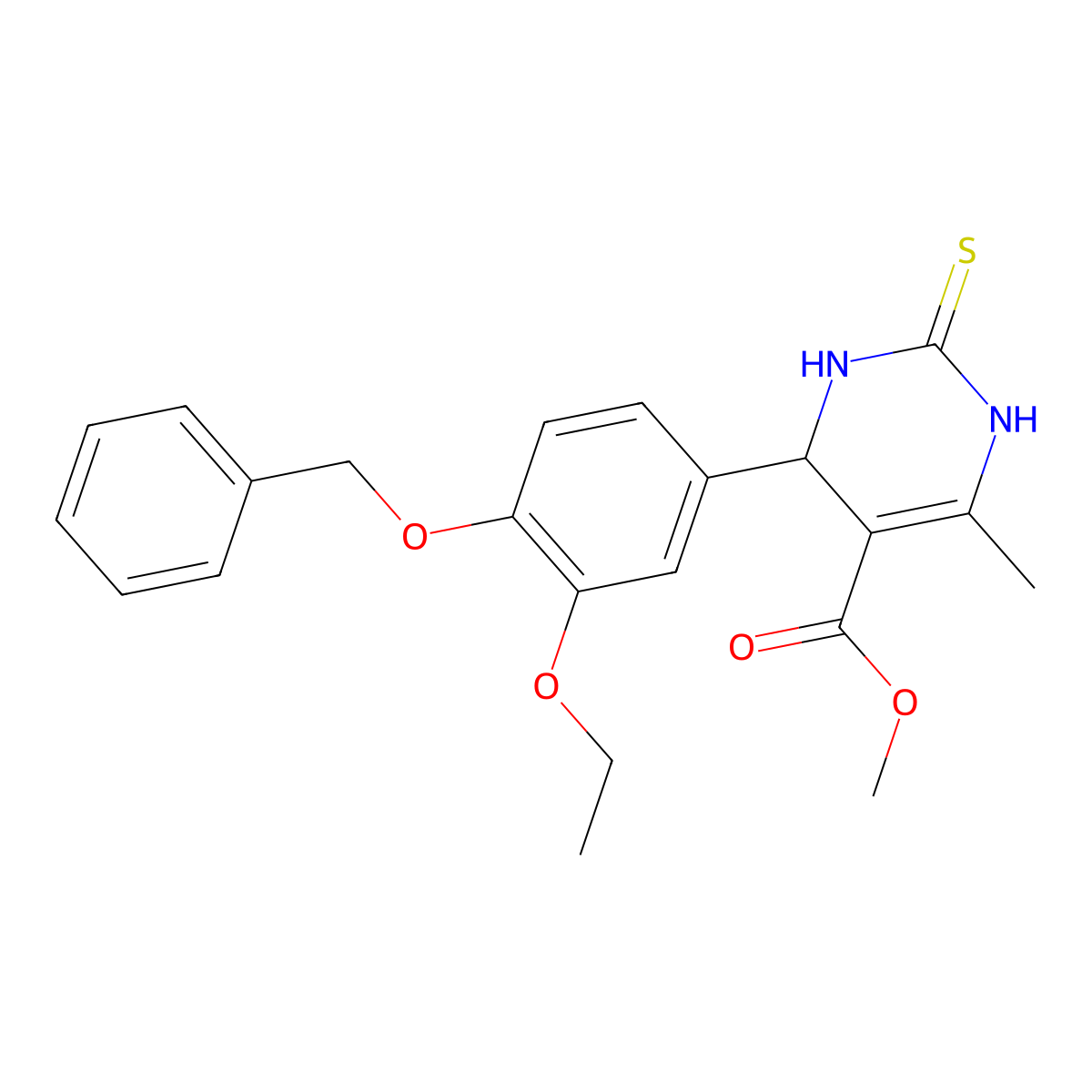 methyl 4-(3-ethoxy-4-phenylmethoxyphenyl)-6-methyl-2-sulfanylidene-3,4-dihydro-1H-pyrimidine-5-carboxylate molecular structure, CAS 394245-81-9