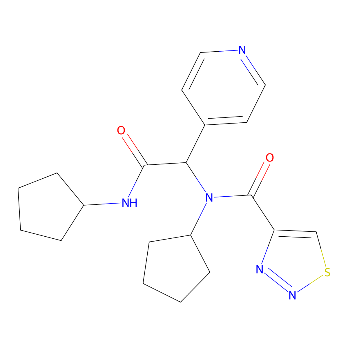 N-cyclopentyl-N-[2-(cyclopentylamino)-2-oxo-1-pyridin-4-ylethyl]thiadiazole-4-carboxamide molecular structure, CAS 3946-61-0