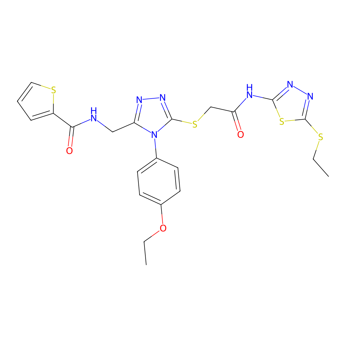N-[[4-(4-ethoxyphenyl)-5-[2-[(5-ethylsulfanyl-1,3,4-thiadiazol-2-yl)amino]-2-oxoethyl]sulfanyl-1,2,4-triazol-3-yl]methyl]thiophene-2-carboxamide molecular structure, CAS 394658-56-1