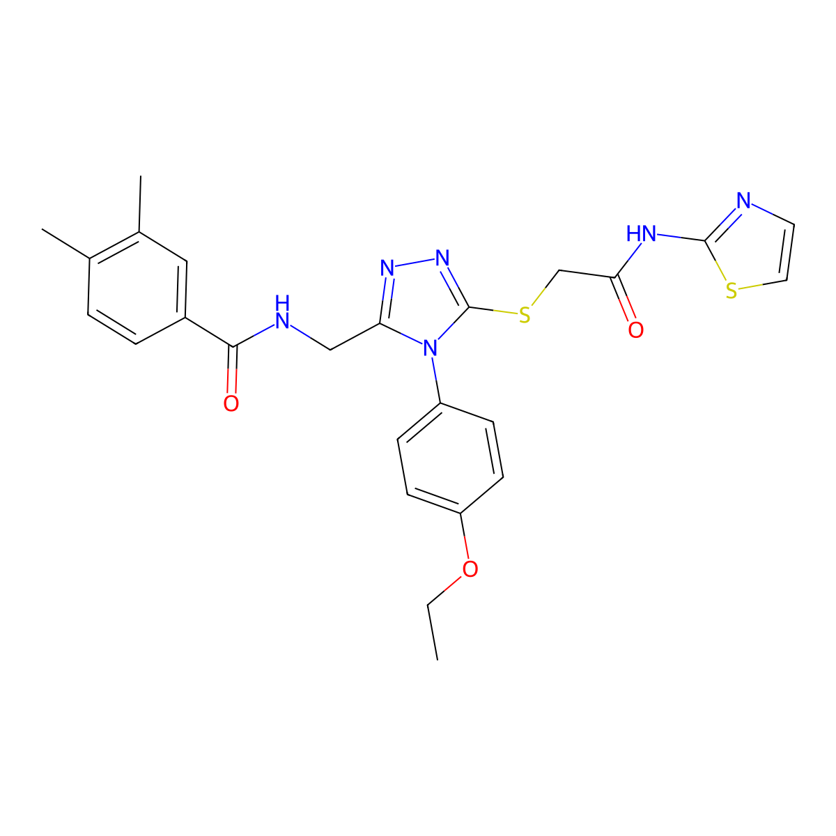 N-((4-(4-ethoxyphenyl)-5-((2-oxo-2-(thiazol-2-ylamino)ethyl)thio)-4H-1,2,4-triazol-3-yl)methyl)-3,4-dimethylbenzamide molecular structure, CAS 394661-35-9