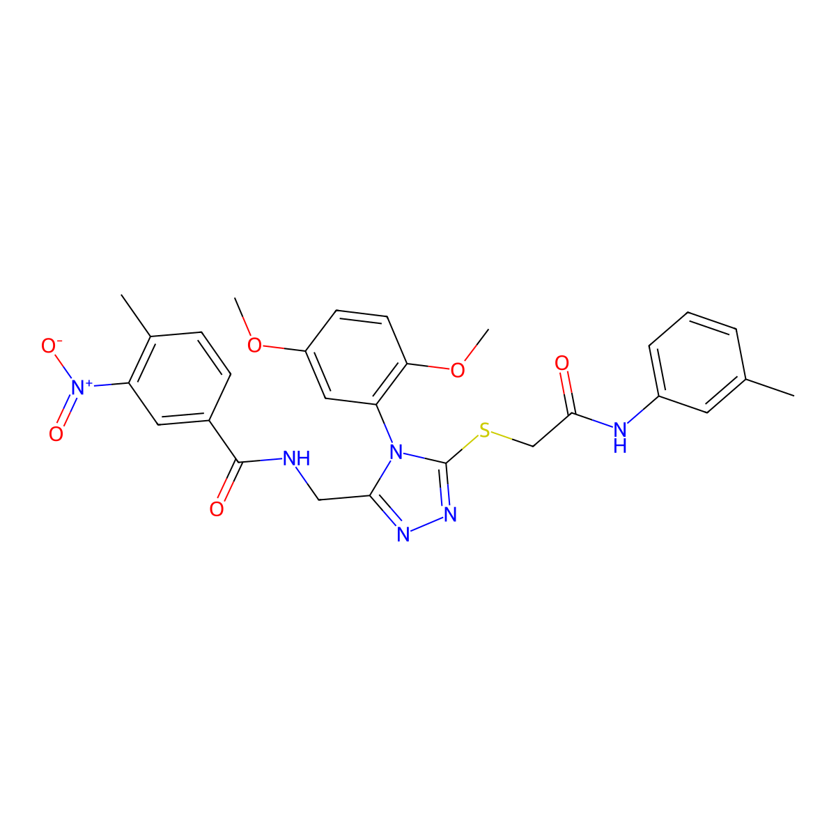 N-((4-(2,5-dimethoxyphenyl)-5-((2-oxo-2-(m-tolylamino)ethyl)thio)-4H-1,2,4-triazol-3-yl)methyl)-4-methyl-3-nitrobenzamide molecular structure, CAS 394661-76-8