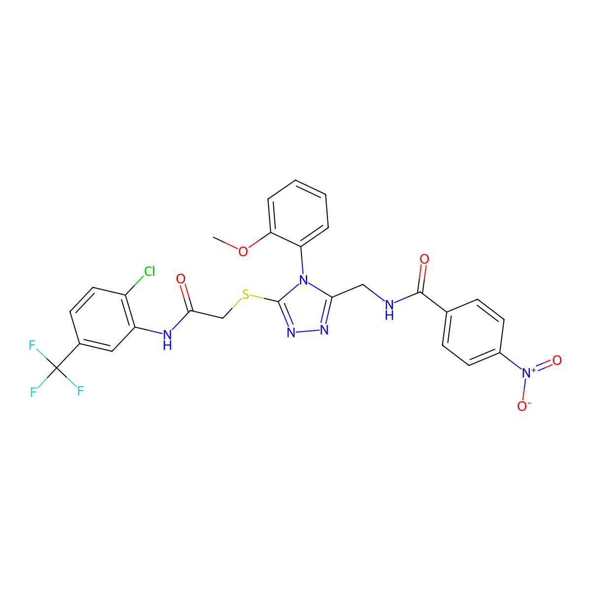 N-[[5-[2-[2-chloro-5-(trifluoromethyl)anilino]-2-oxoethyl]sulfanyl-4-(2-methoxyphenyl)-1,2,4-triazol-3-yl]methyl]-4-nitrobenzamide molecular structure, CAS 394662-51-2