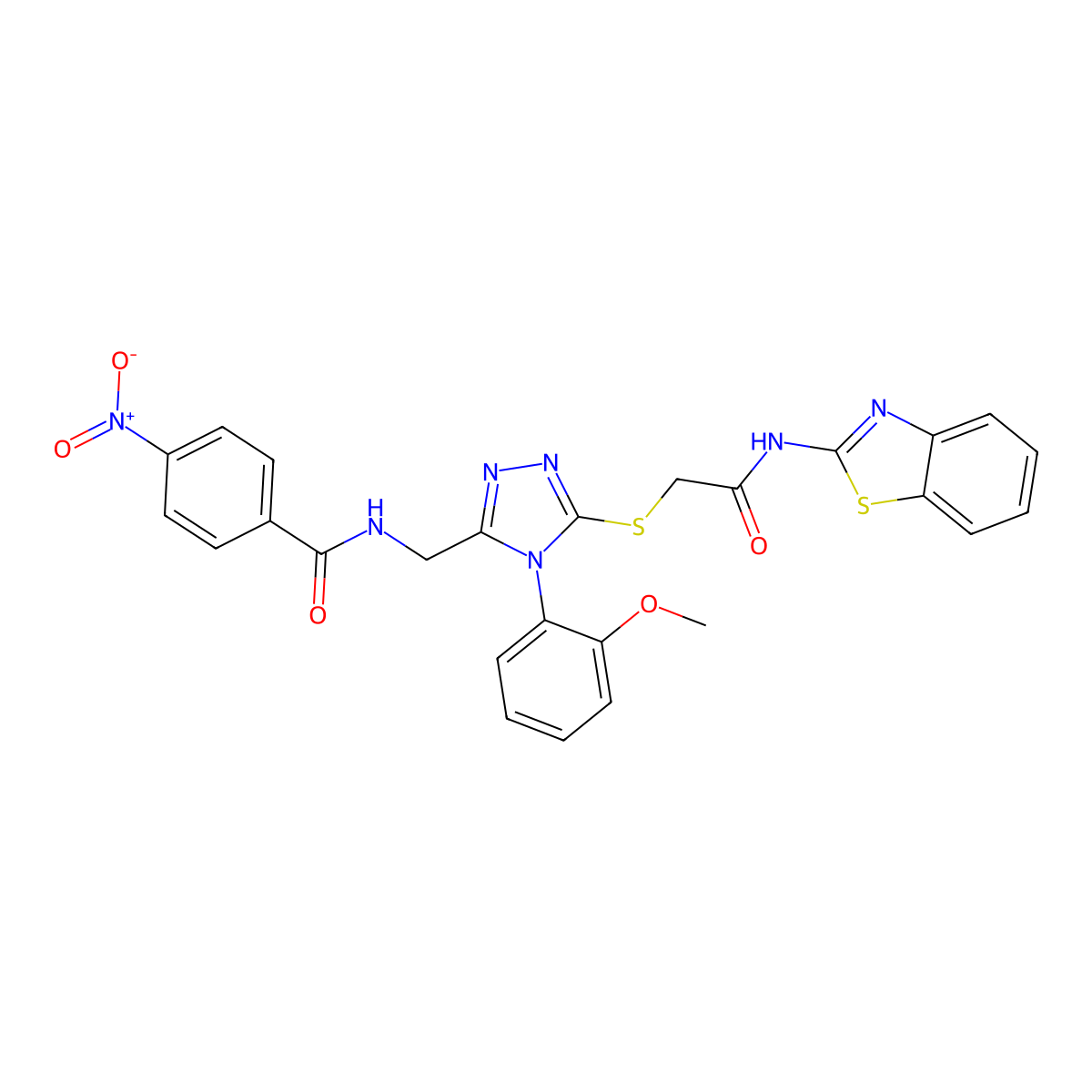 N-((5-((2-(benzo[d]thiazol-2-ylamino)-2-oxoethyl)thio)-4-(2-methoxyphenyl)-4H-1,2,4-triazol-3-yl)methyl)-4-nitrobenzamide molecular structure, CAS 394662-56-7