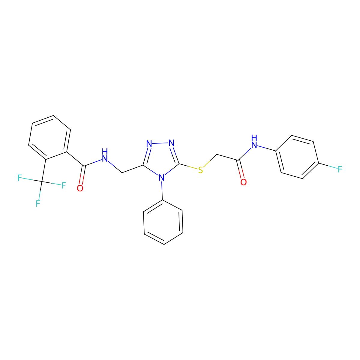 N-[[5-[2-(4-fluoroanilino)-2-oxoethyl]sulfanyl-4-phenyl-1,2,4-triazol-3-yl]methyl]-2-(trifluoromethyl)benzamide molecular structure, CAS 394663-23-1