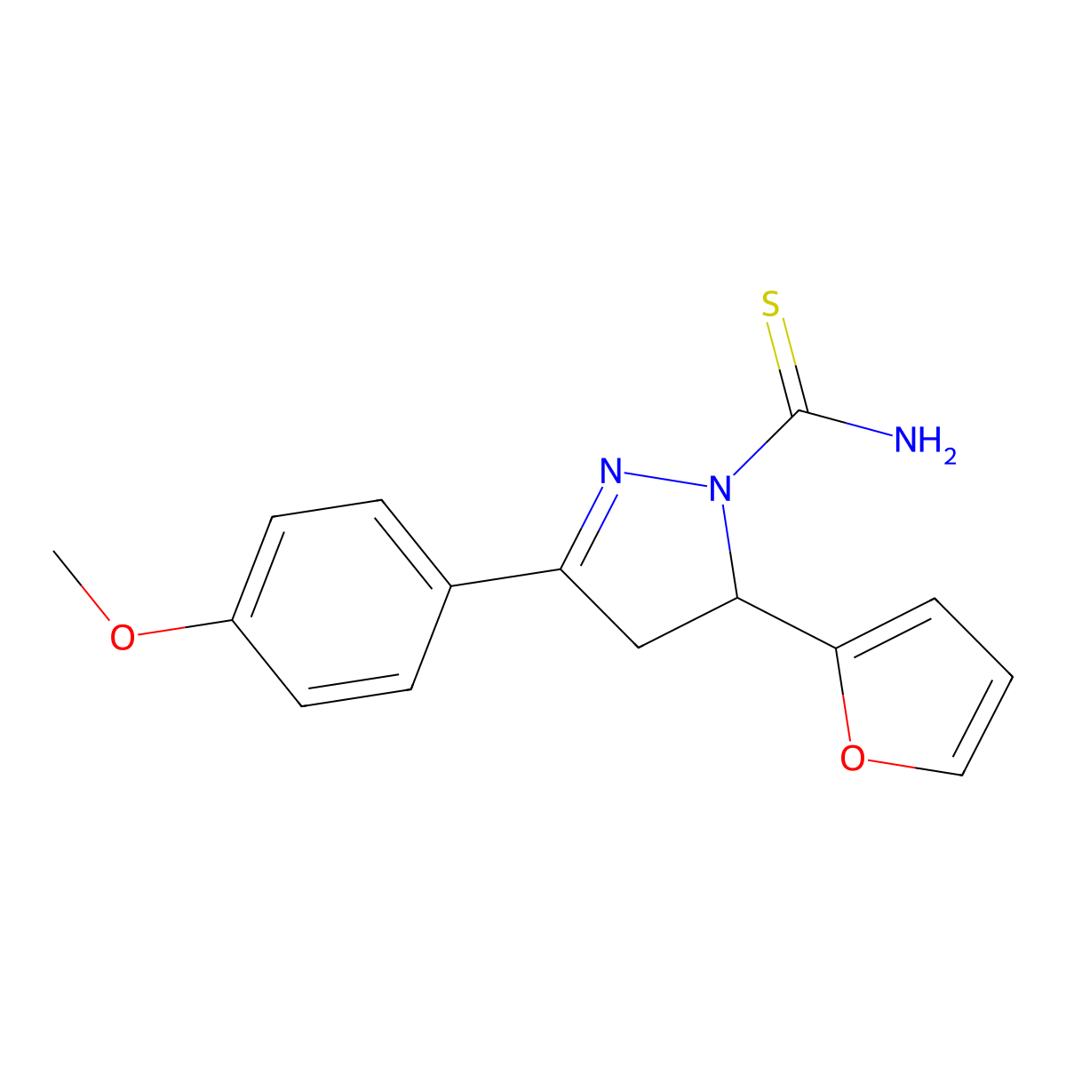 5-(furan-2-yl)-3-(4-methoxyphenyl)-4,5-dihydro-1H-pyrazole-1-carbothioamide molecular structure, CAS 394682-47-4