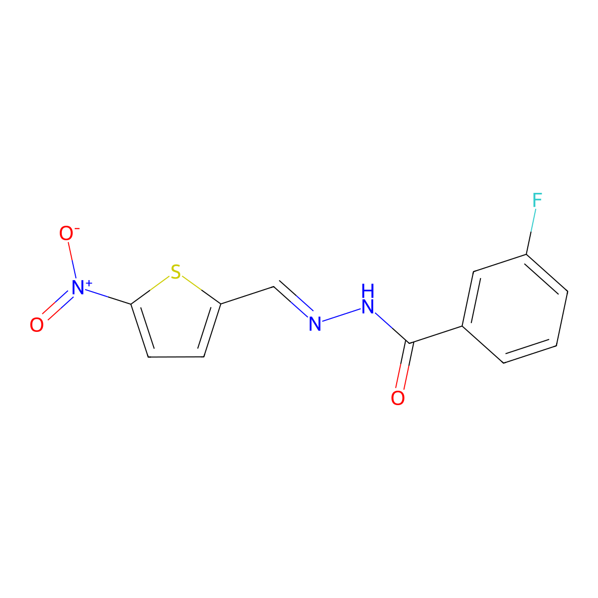 3-fluoro-N-[(E)-(5-nitrothiophen-2-yl)methylideneamino]benzamide molecular structure, CAS 394694-98-5