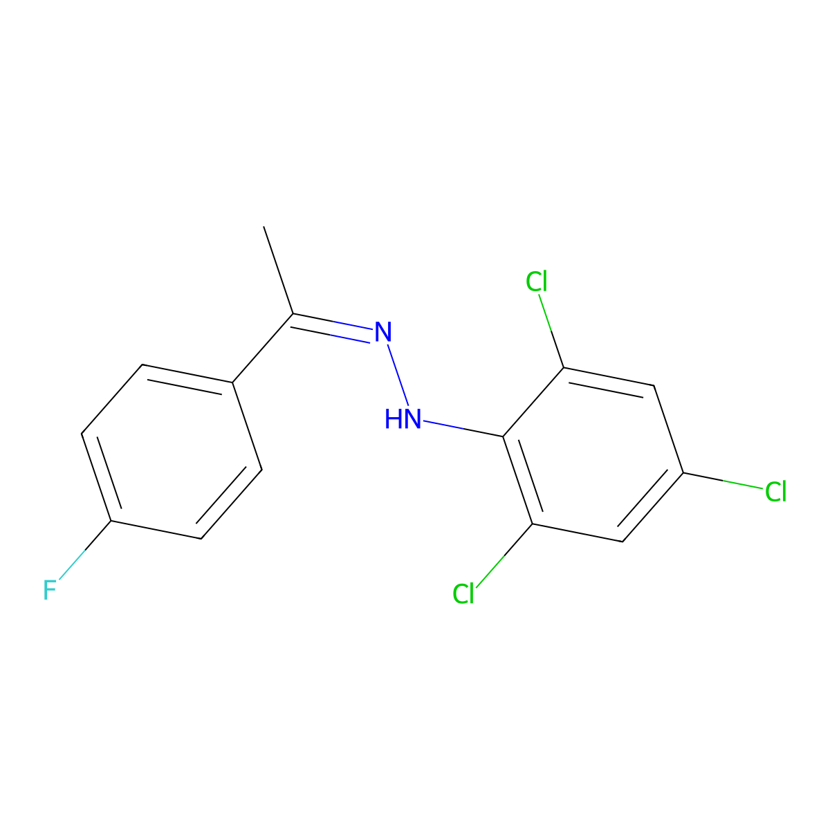 2,4,6-trichloro-N-[1-(4-fluorophenyl)ethylideneamino]aniline molecular structure, CAS 394695-02-4