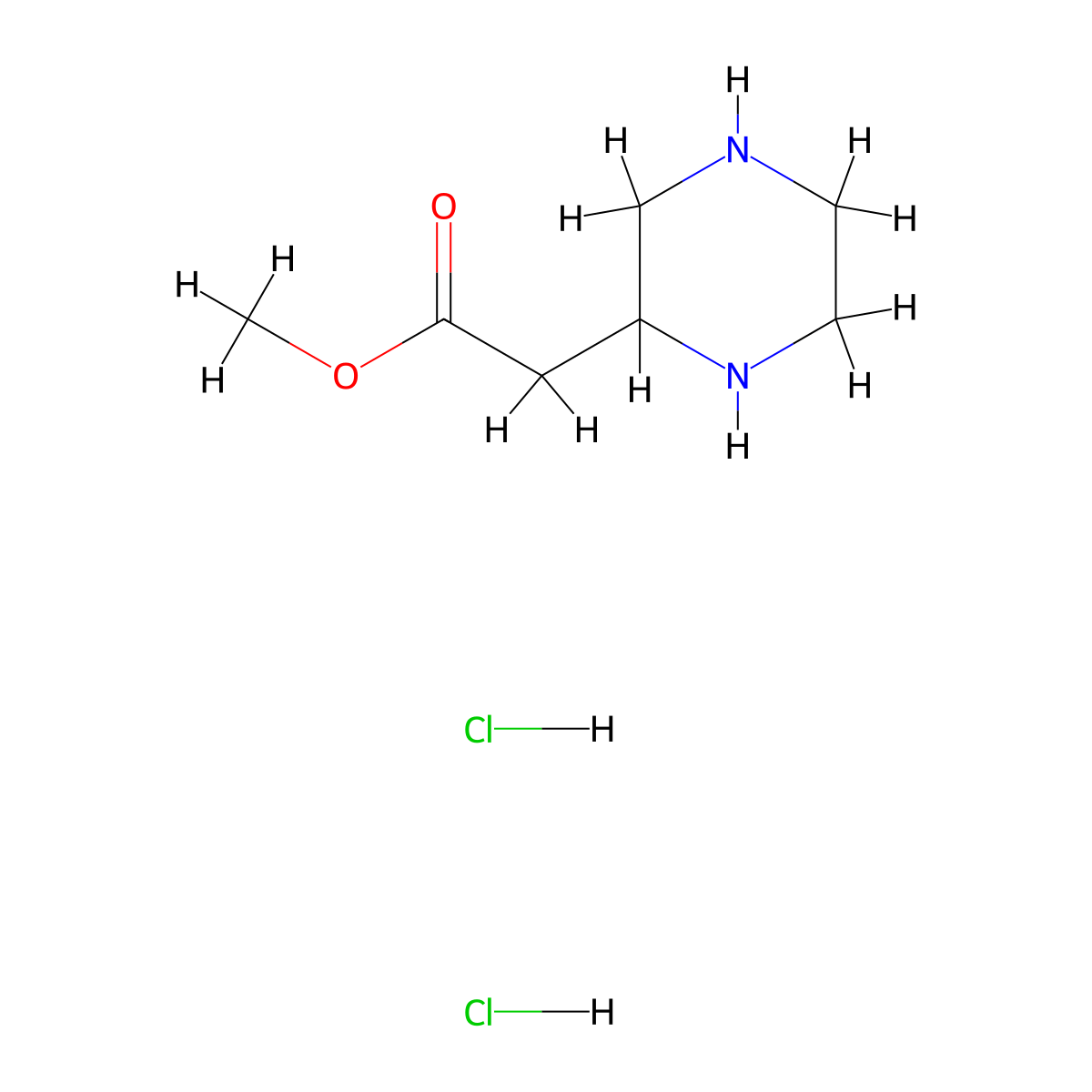 Methyl 2-(piperazin-2-yl)acetate dihydrochloride molecular structure, CAS 394709-83-2