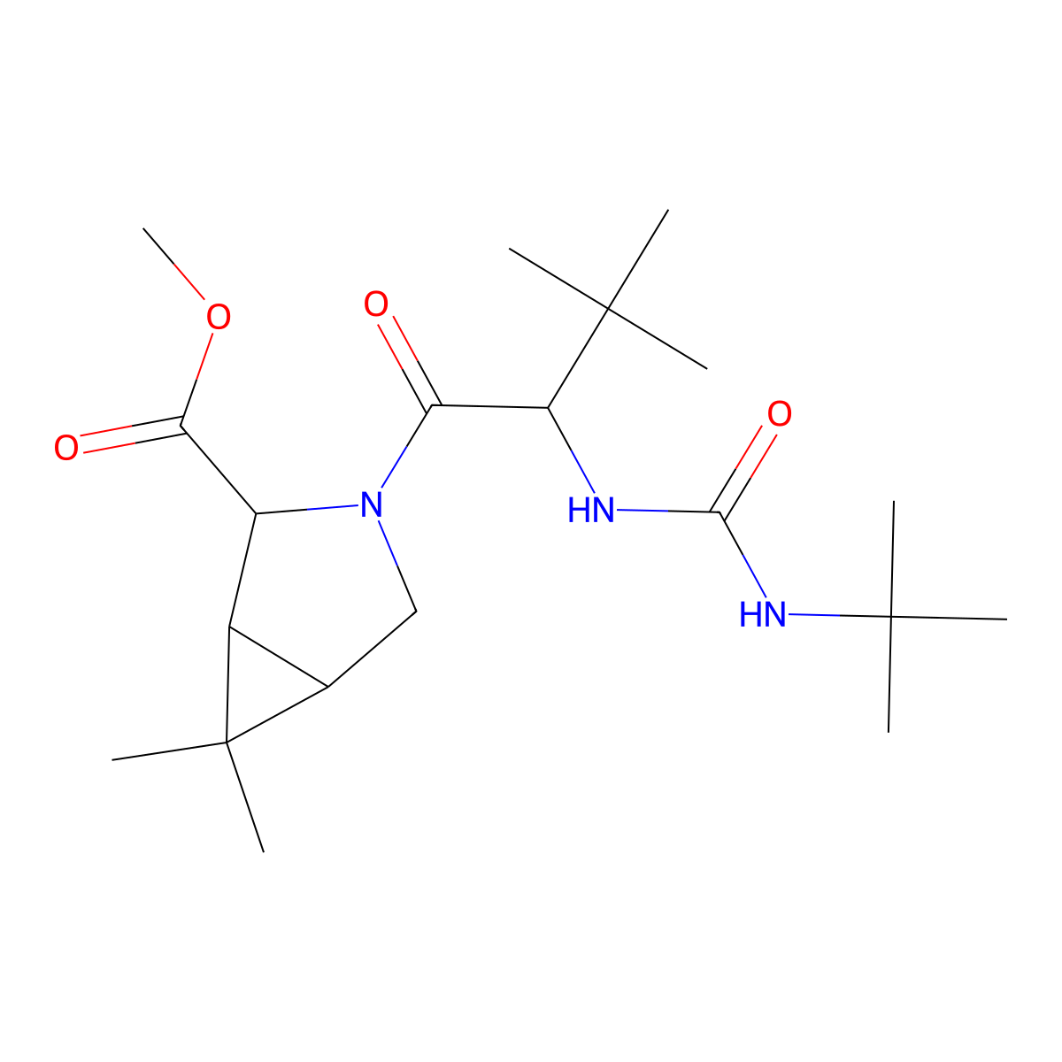 (1R,2S,5S)-methyl 3-((S)-2-(3-(tert-butyl)ureido)-3,3-dimethylbutanoyl)-6,6-dimethyl-3-azabicyclo[3.1.0]hexane-2-carboxylate molecular structure, CAS 394735-27-4