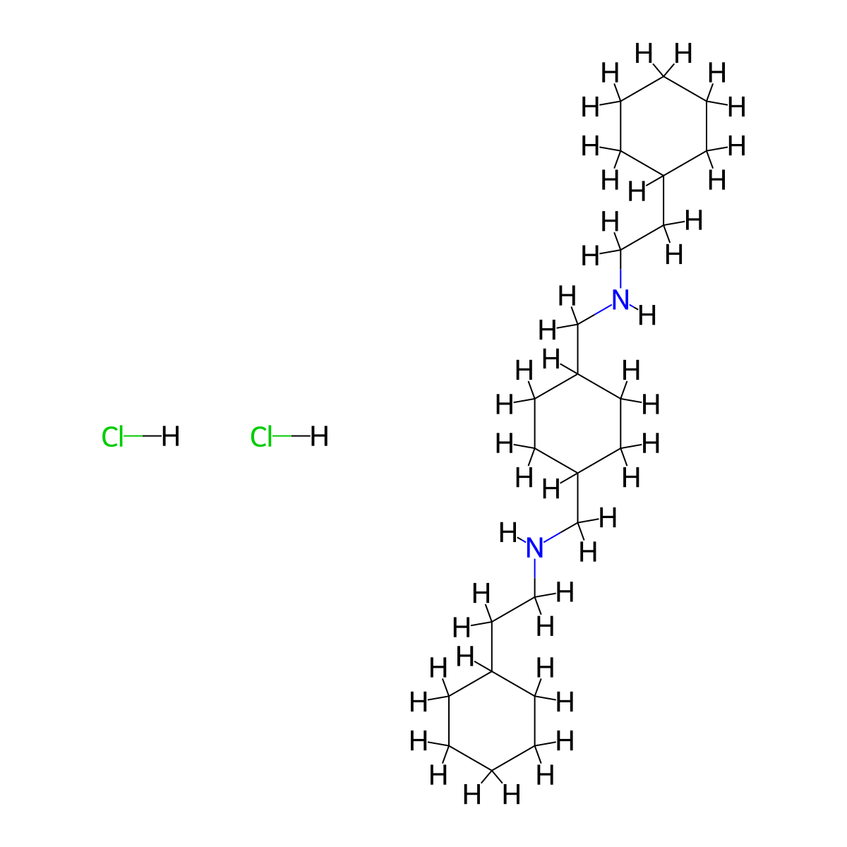1,4-Cyclohexanebis(methylamine), N,N'-bis(cyclohexylethyl)-, dihydrochloride, (E)- molecular structure, CAS 3949-60-8