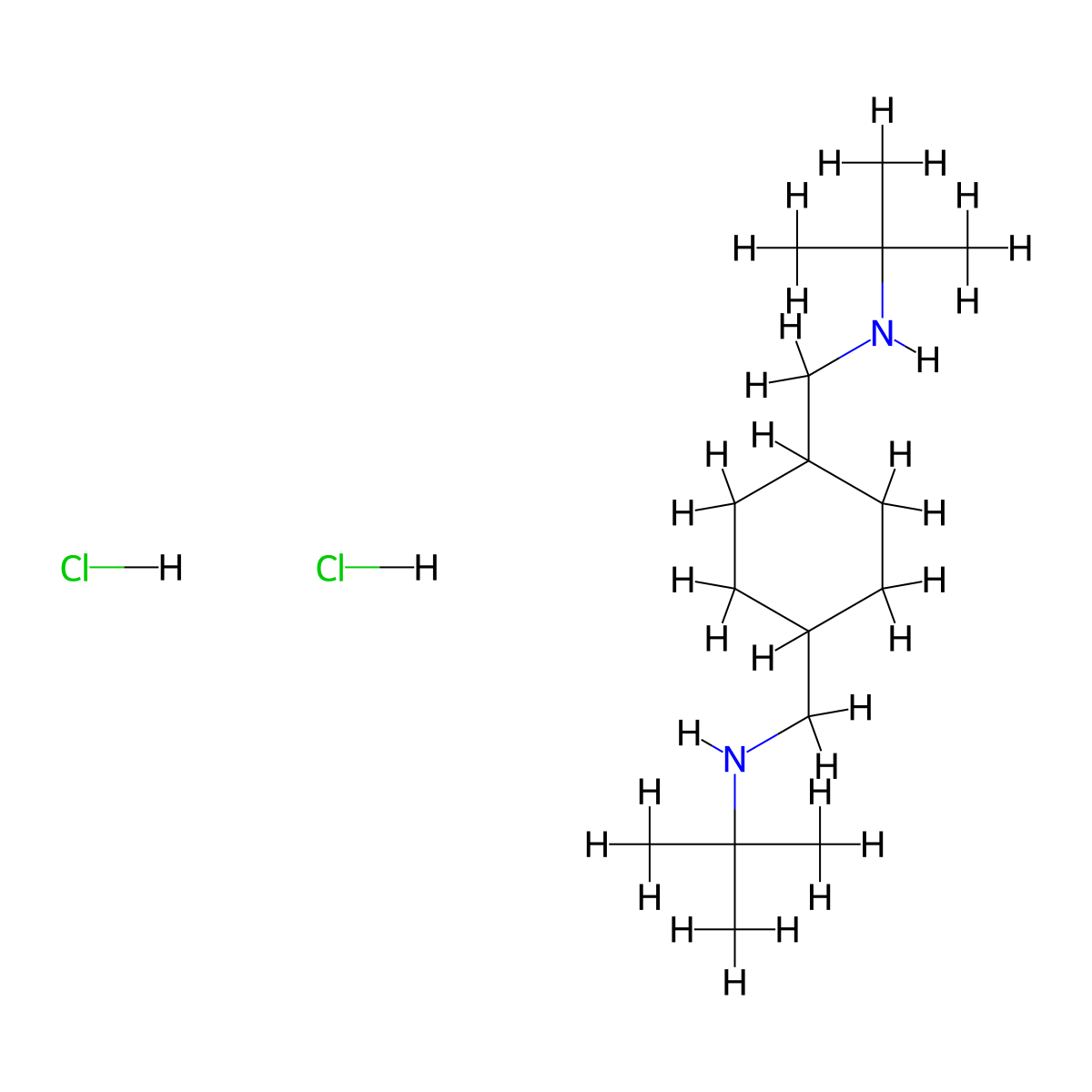 1,4-Cyclohexanebis(methylamine), N,N'-bis(tert-butyl)-, dihydrochloride, (E)- molecular structure, CAS 3949-61-9