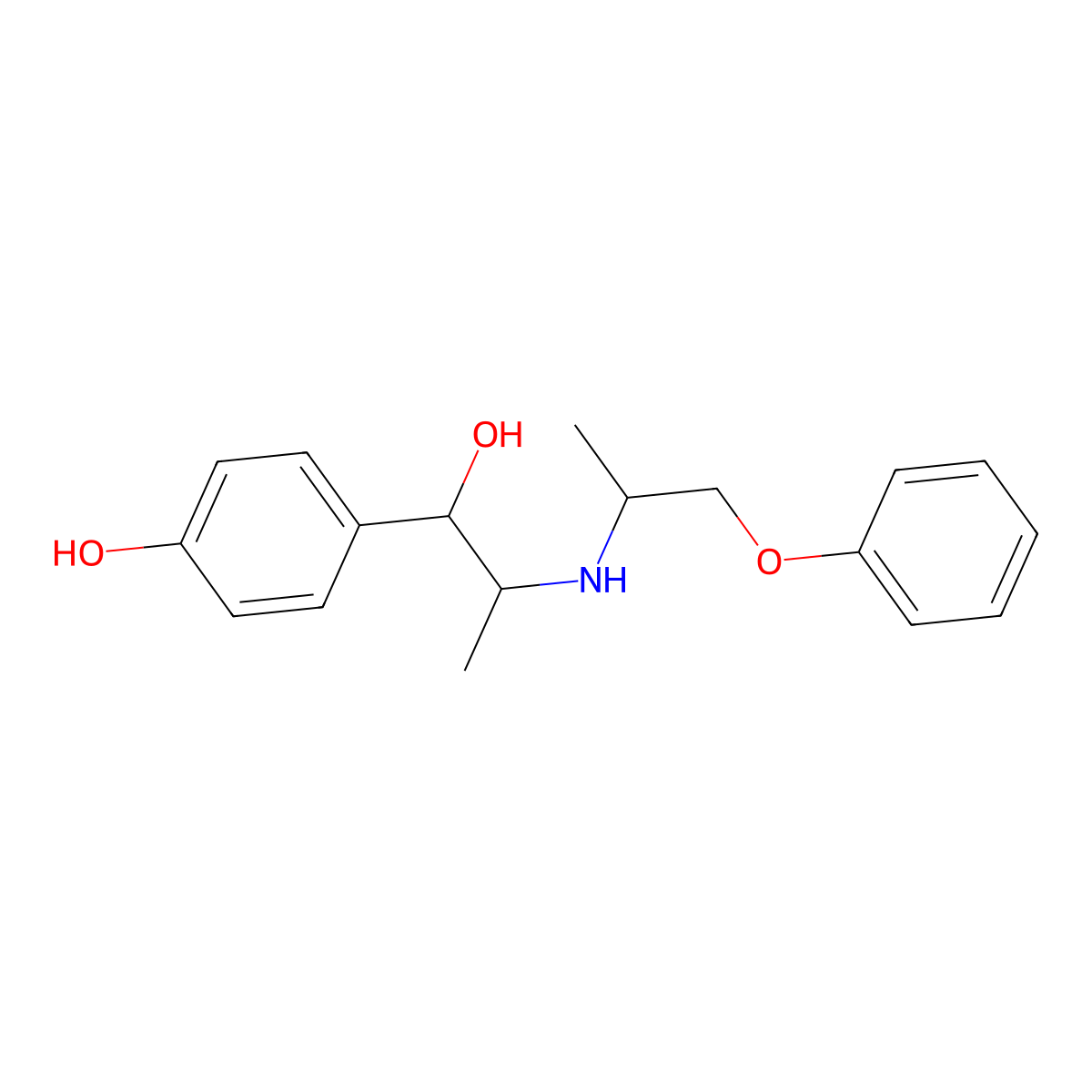 4-[1-Hydroxy-2-(1-phenoxypropan-2-ylamino)propyl]phenol molecular structure, CAS 395-28-8