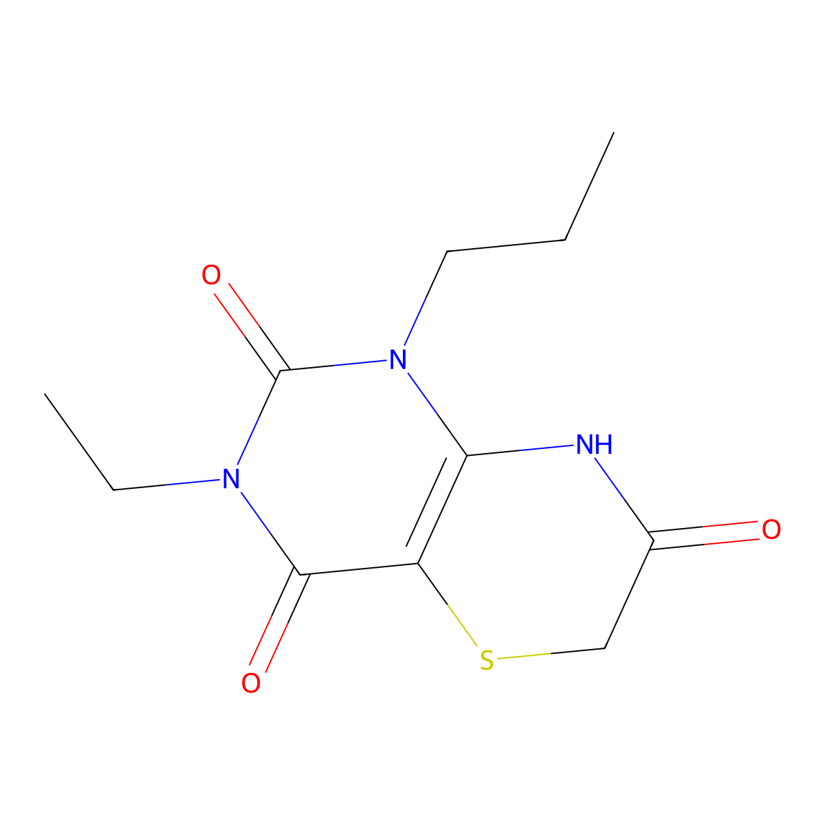 3-Ethyl-1-propyl-1h-pyrimido[5,4-b][1,4]thiazine-2,4,7(3h,6h,8h)-trione molecular structure, CAS 3950-00-3