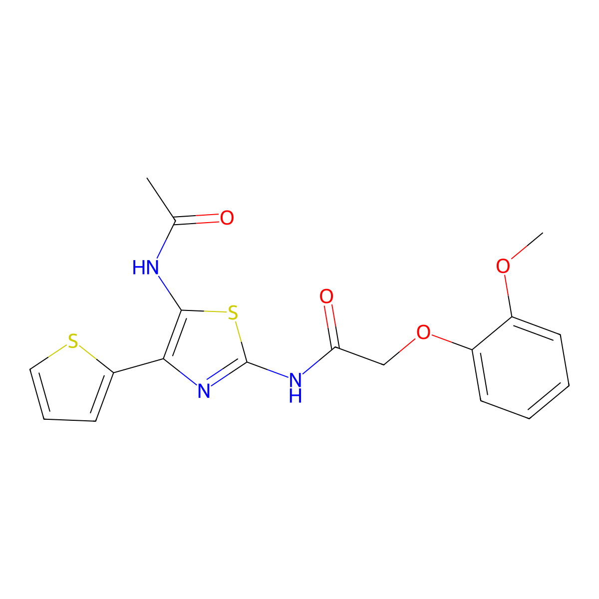 N-[(2Z)-5-(acetylamino)-4-(thiophen-2-yl)-1,3-thiazol-2(3H)-ylidene]-2-(2-methoxyphenoxy)acetamide molecular structure, CAS 395063-72-6