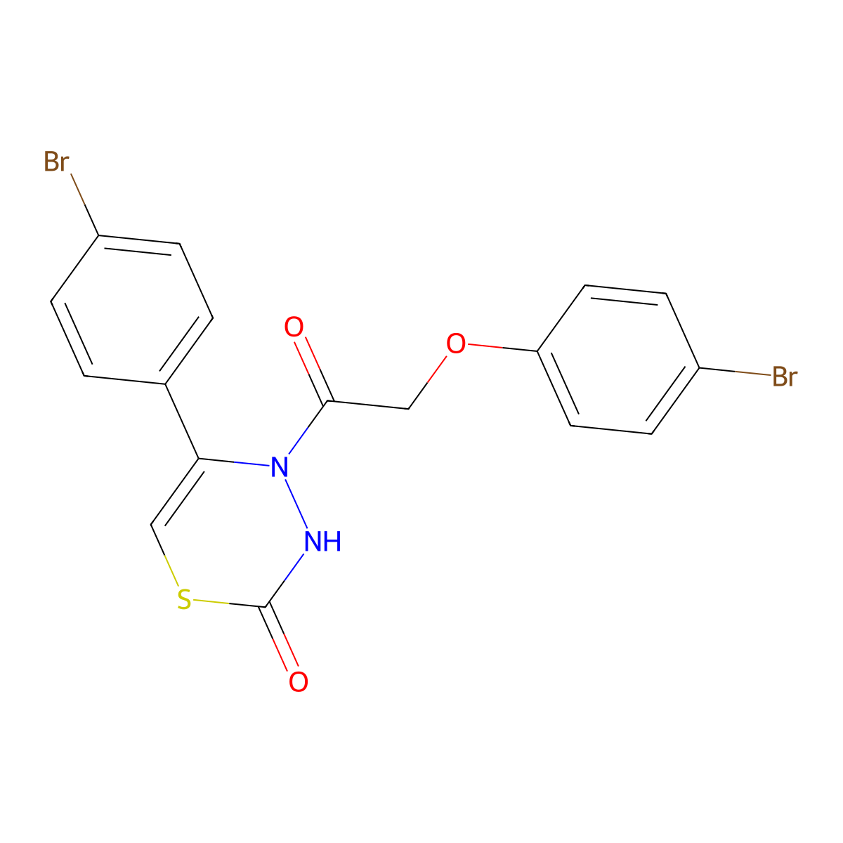4-[2-(4-bromophenoxy)acetyl]-5-(4-bromophenyl)-3H-1,3,4-thiadiazin-2-one molecular structure, CAS 395065-99-3