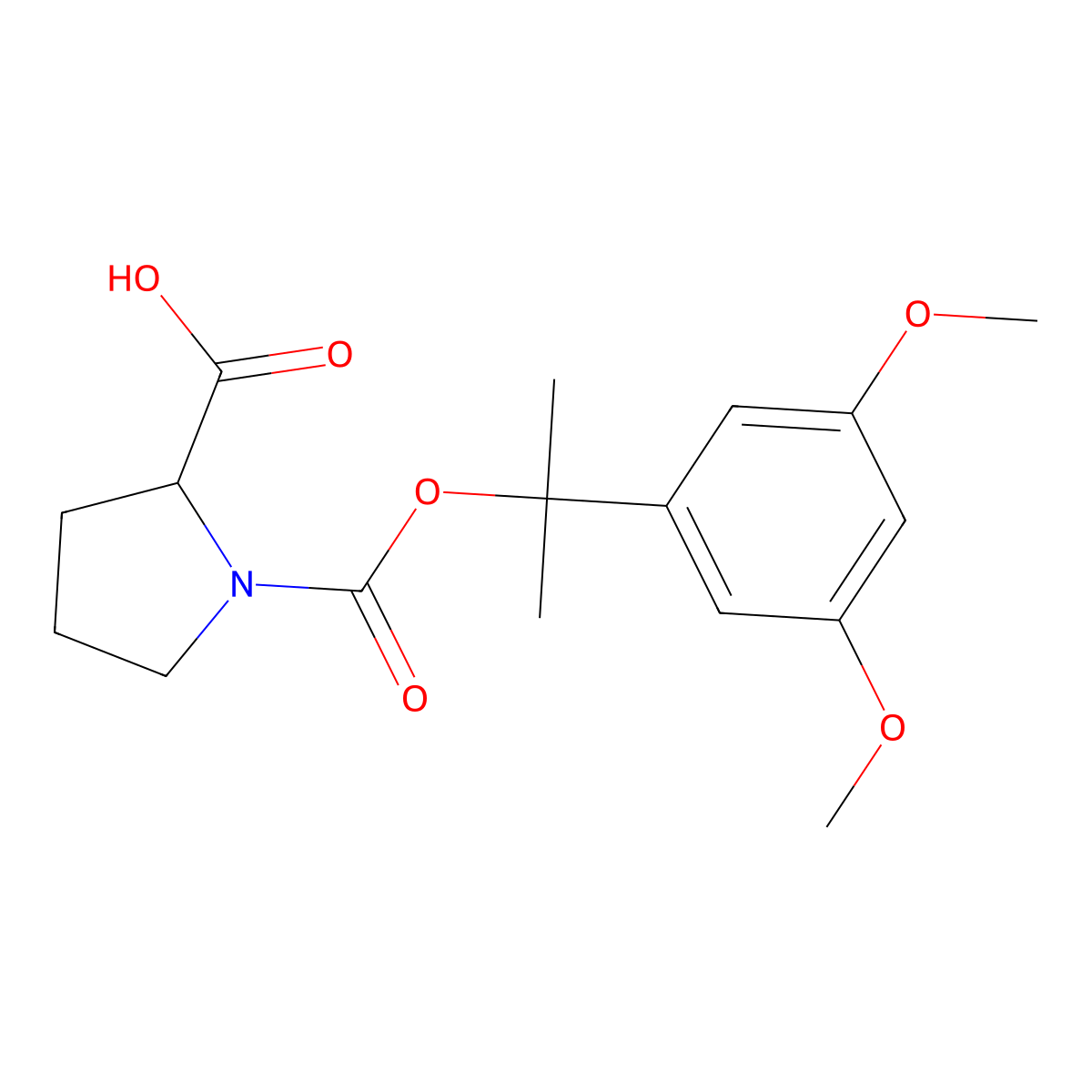 1,2-Pyrrolidinedicarboxylic acid,1-[1-(3,5-dimethoxyphenyl)-1-methylethyl] ester, (S)- molecular structure, CAS 39508-08-2
