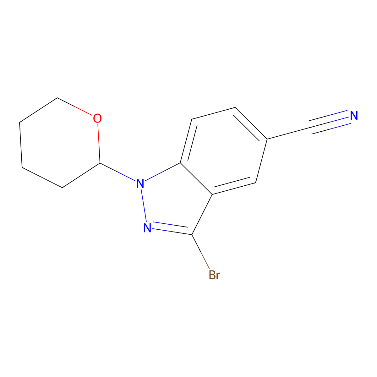 3-Bromo-1-(tetrahydro-2H-pyran-2-yl)-1H-indazole-5-carbonitrile molecular structure, CAS 395101-69-6