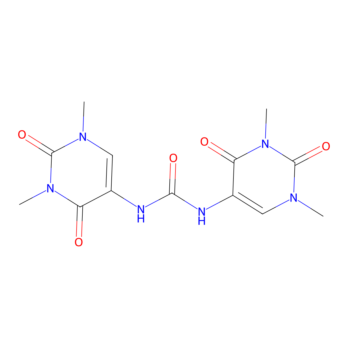 1,3-Bis(1,3-dimethyl-2,4-dioxo-1,2,3,4-tetrahydropyrimidin-5-yl)urea molecular structure, CAS 39513-71-8