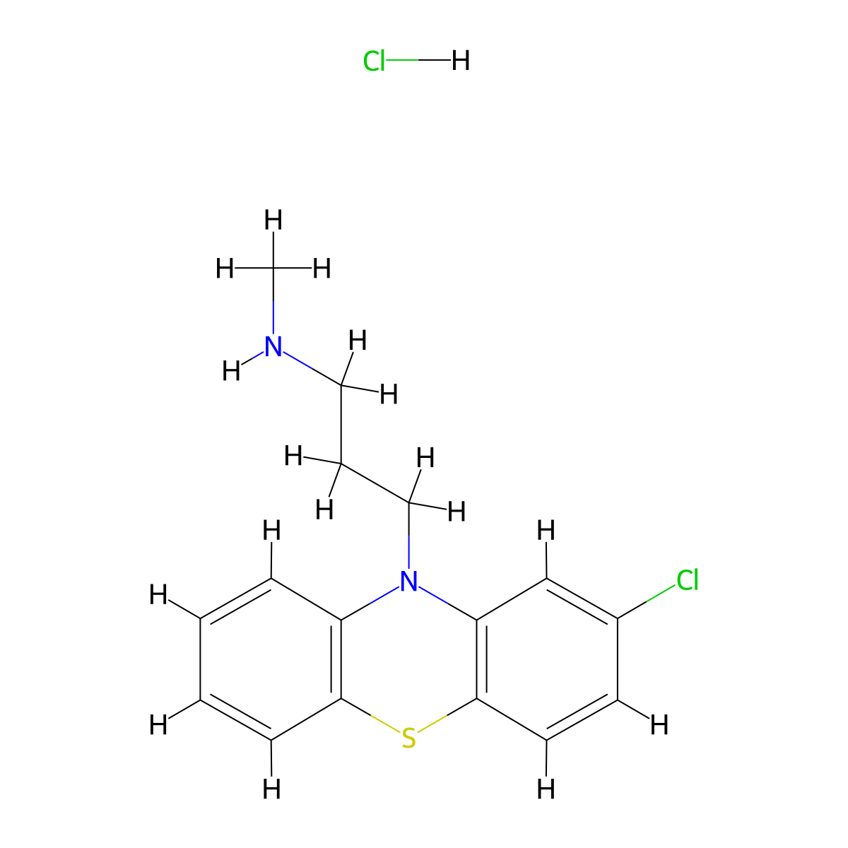 10H-Phenothiazine-10-propanamine, 2-chloro-N-methyl-, hydrochloride (1:1) molecular structure, CAS 3953-65-9