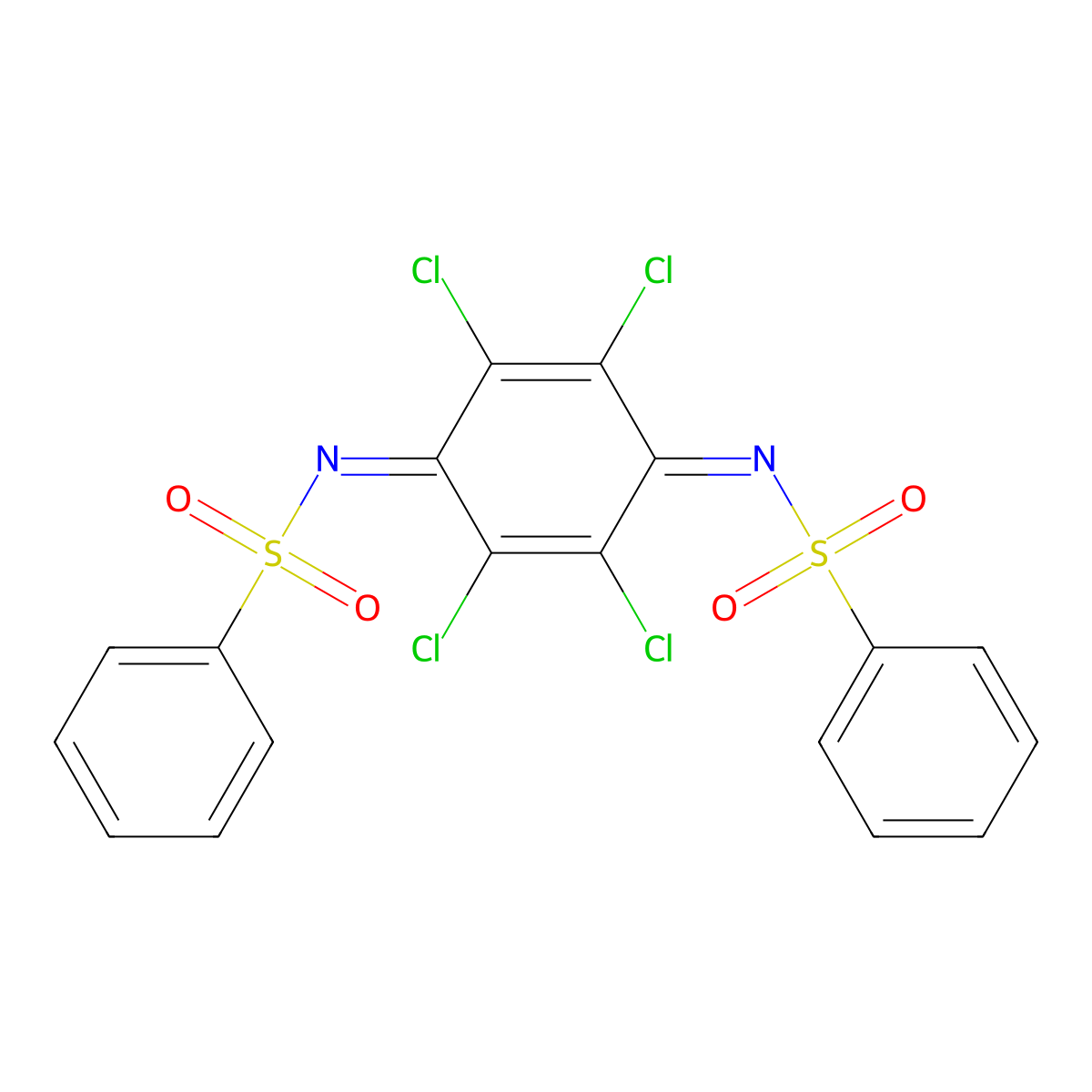 N-[4-(benzenesulfonylimino)-2,3,5,6-tetrachlorocyclohexa-2,5-dien-1-ylidene]benzenesulfonamide molecular structure, CAS 39538-52-8