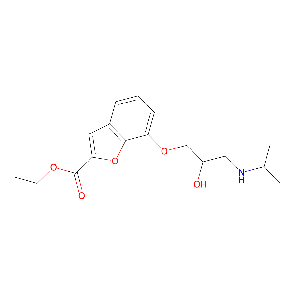 2-Benzofurancarboxylic acid, 7-(2-hydroxy-3-(isopropylamino)propoxy)-, ethyl ester molecular structure, CAS 39543-88-9