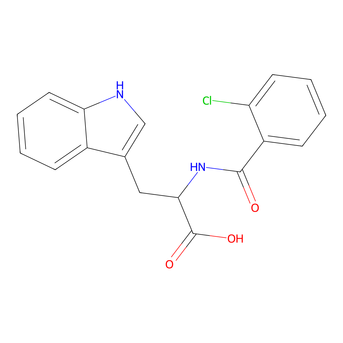 (2S)-2-[(2-chlorobenzoyl)amino]-3-(1H-indol-3-yl)propanoic acid molecular structure, CAS 39545-26-1
