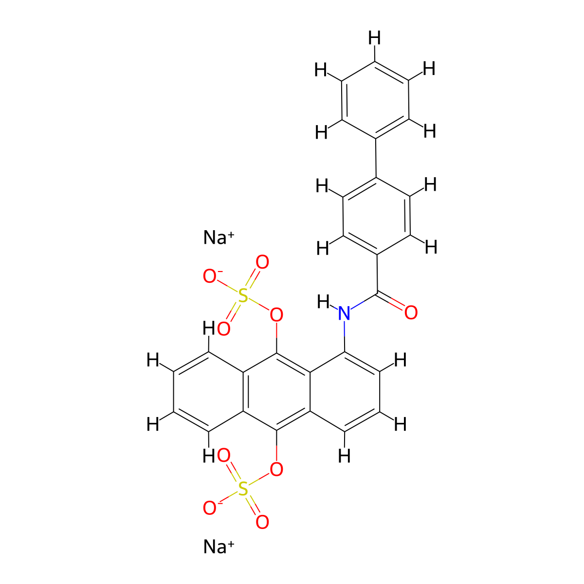 (1,1'-Biphenyl)-4-carboxamide, N-(9,10-bis(sulfooxy)-1-anthracenyl)-, sodium salt (1:2) molecular structure, CAS 3956-62-5