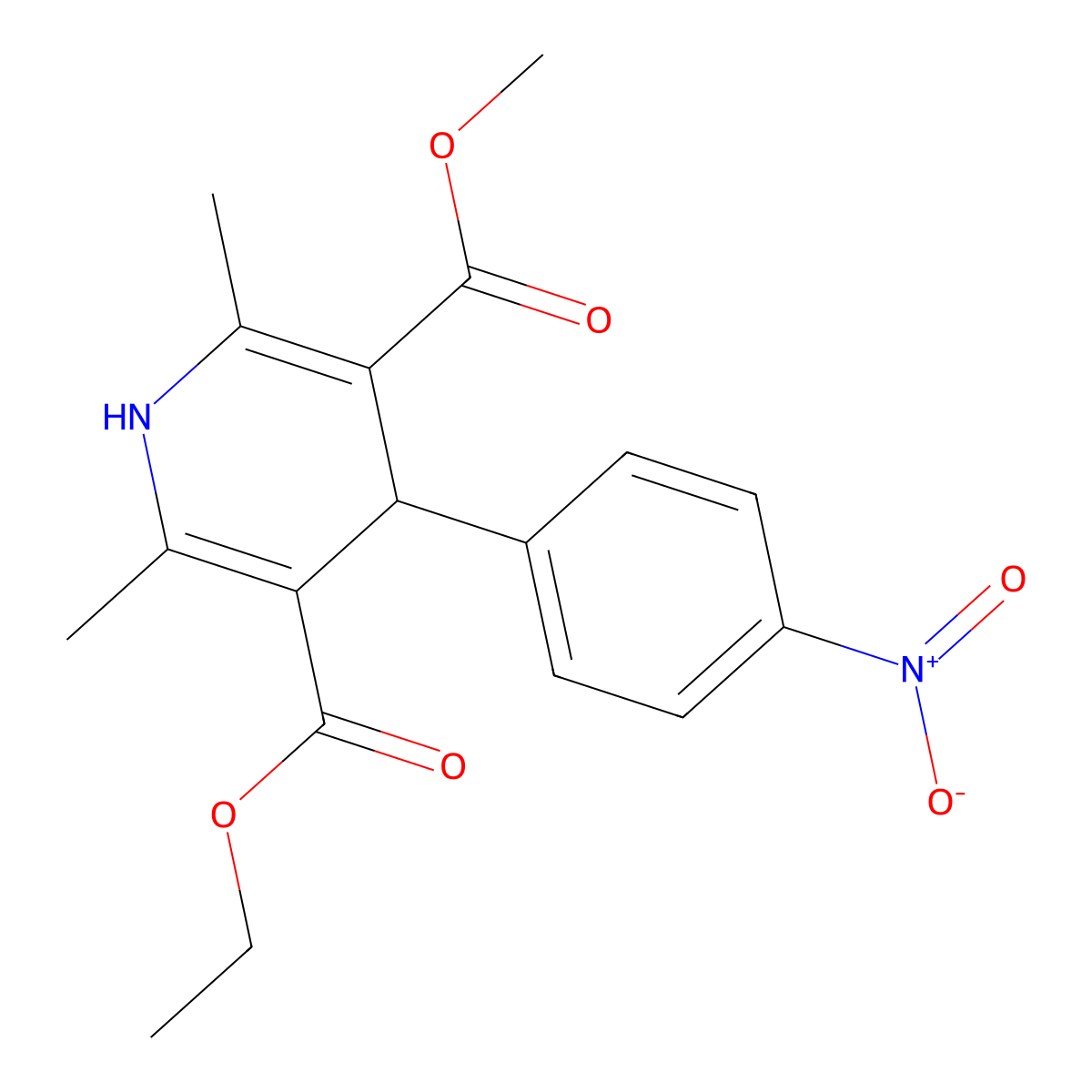 Ethyl methyl 2,6-dimethyl-4-(4-nitrophenyl)-1,4-dihydropyridine-3,5-dicarboxylate molecular structure, CAS 39562-29-3