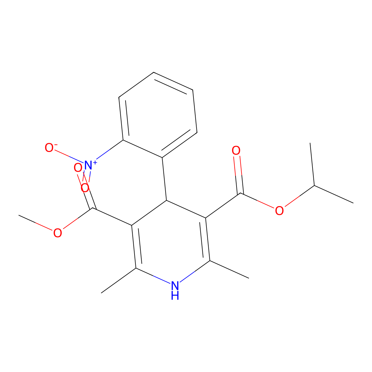 3-Isopropyl 5-methyl 4-{2-nitrophenyl}-2,6-dimethyl-1,4-dihydro-3,5-pyridinedicarboxylate molecular structure, CAS 39562-82-8
