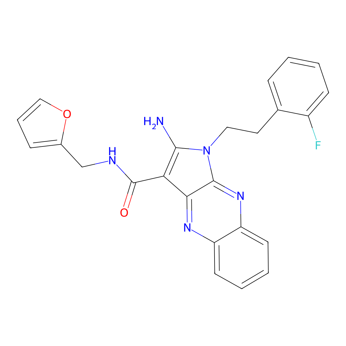2-amino-1-(2-fluorophenethyl)-N-(furan-2-ylmethyl)-1H-pyrrolo[2,3-b]quinoxaline-3-carboxamide molecular structure, CAS 395658-43-2
