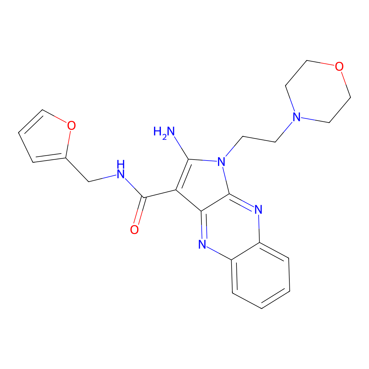 2-amino-N-(furan-2-ylmethyl)-1-(2-morpholinoethyl)-1H-pyrrolo[2,3-b]quinoxaline-3-carboxamide molecular structure, CAS 395662-63-2