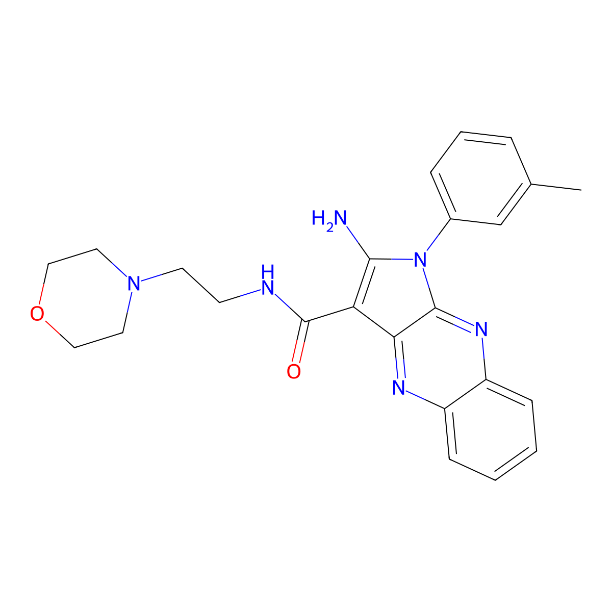 2-amino-1-(3-methylphenyl)-N-[2-(morpholin-4-yl)ethyl]-1H-pyrrolo[2,3-b]quinoxaline-3-carboxamide molecular structure, CAS 395662-70-1