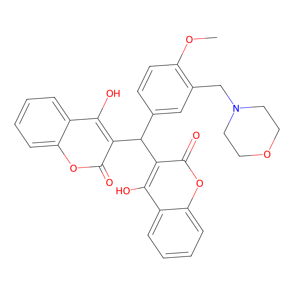3,3'-((4-methoxy-3-(morpholinomethyl)phenyl)methylene)bis(4-hydroxy-2H-chromen-2-one) molecular structure, CAS 395662-95-0