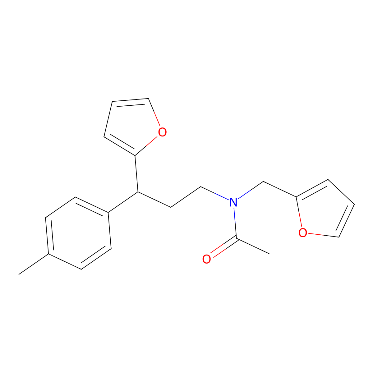 N-(furan-2-ylmethyl)-N-[3-(furan-2-yl)-3-(4-methylphenyl)propyl]acetamide molecular structure, CAS 395679-97-7