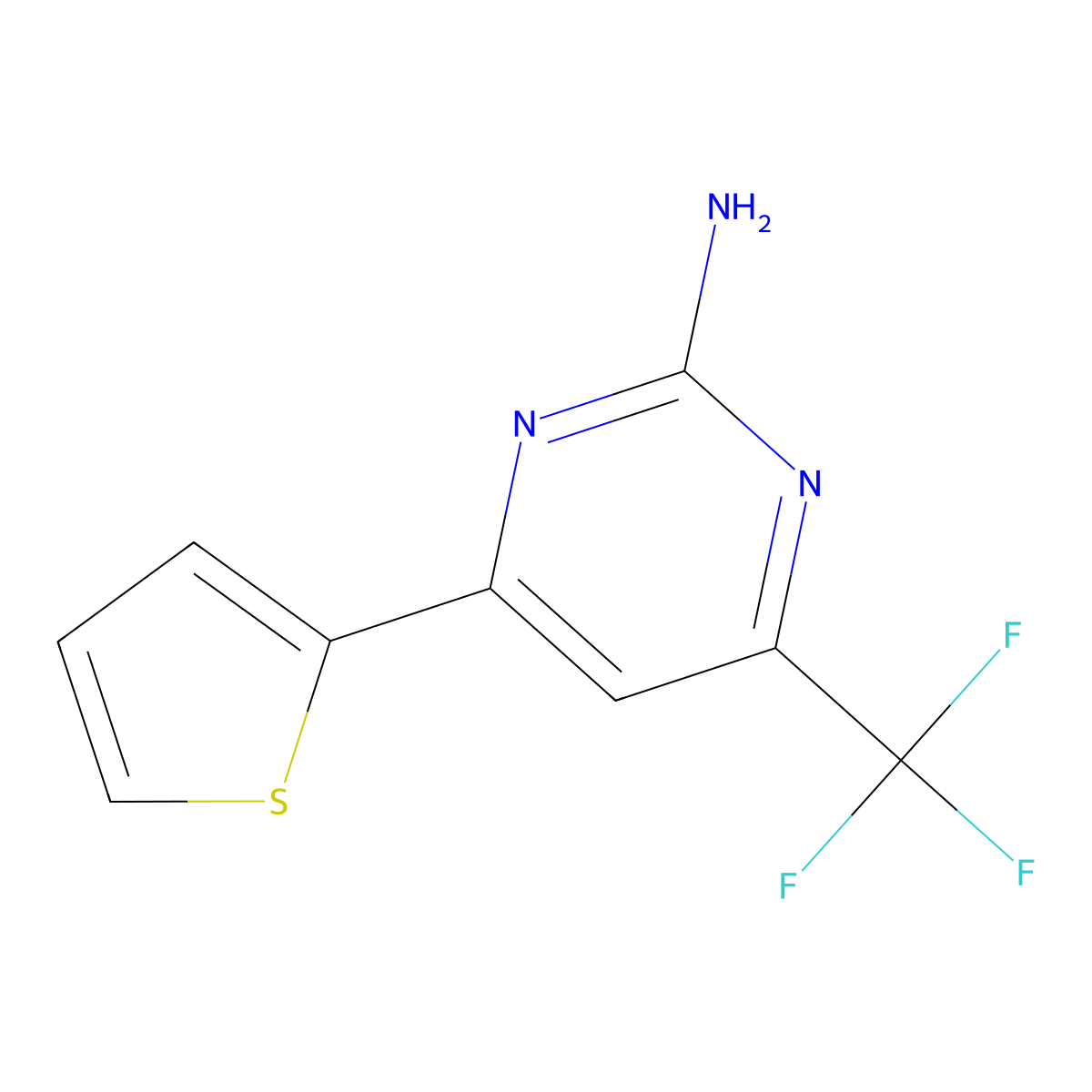 4-(2-Thienyl)-6-(trifluoromethyl)-2-pyrimidinamine molecular structure, CAS 396-63-4