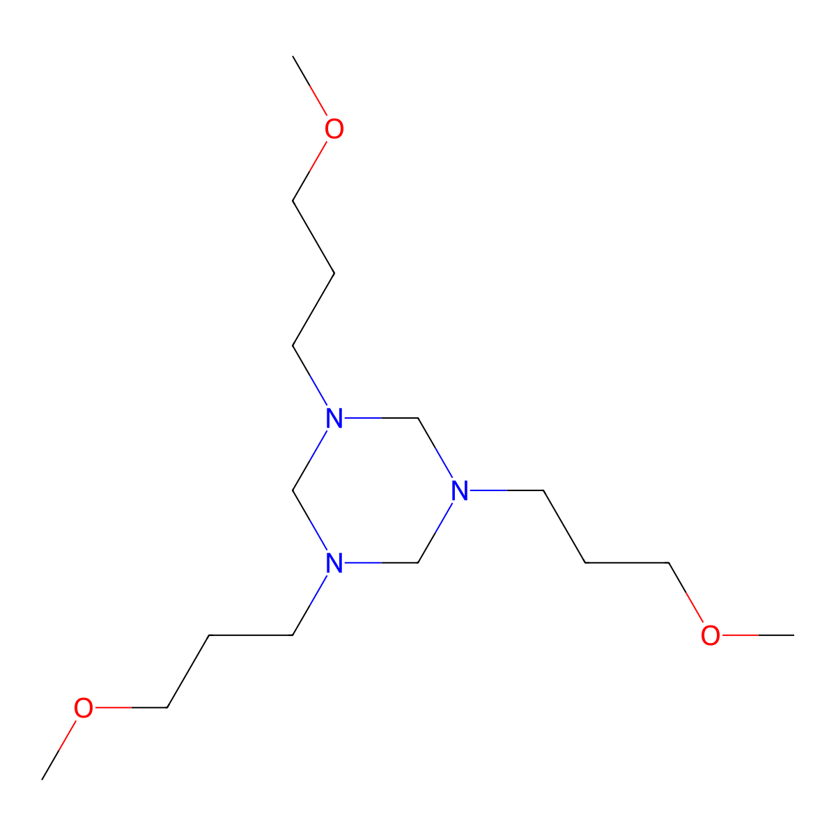 Hexahydro-1,3,5-tris(3-methoxypropyl)-s-triazine molecular structure, CAS 3960-05-2