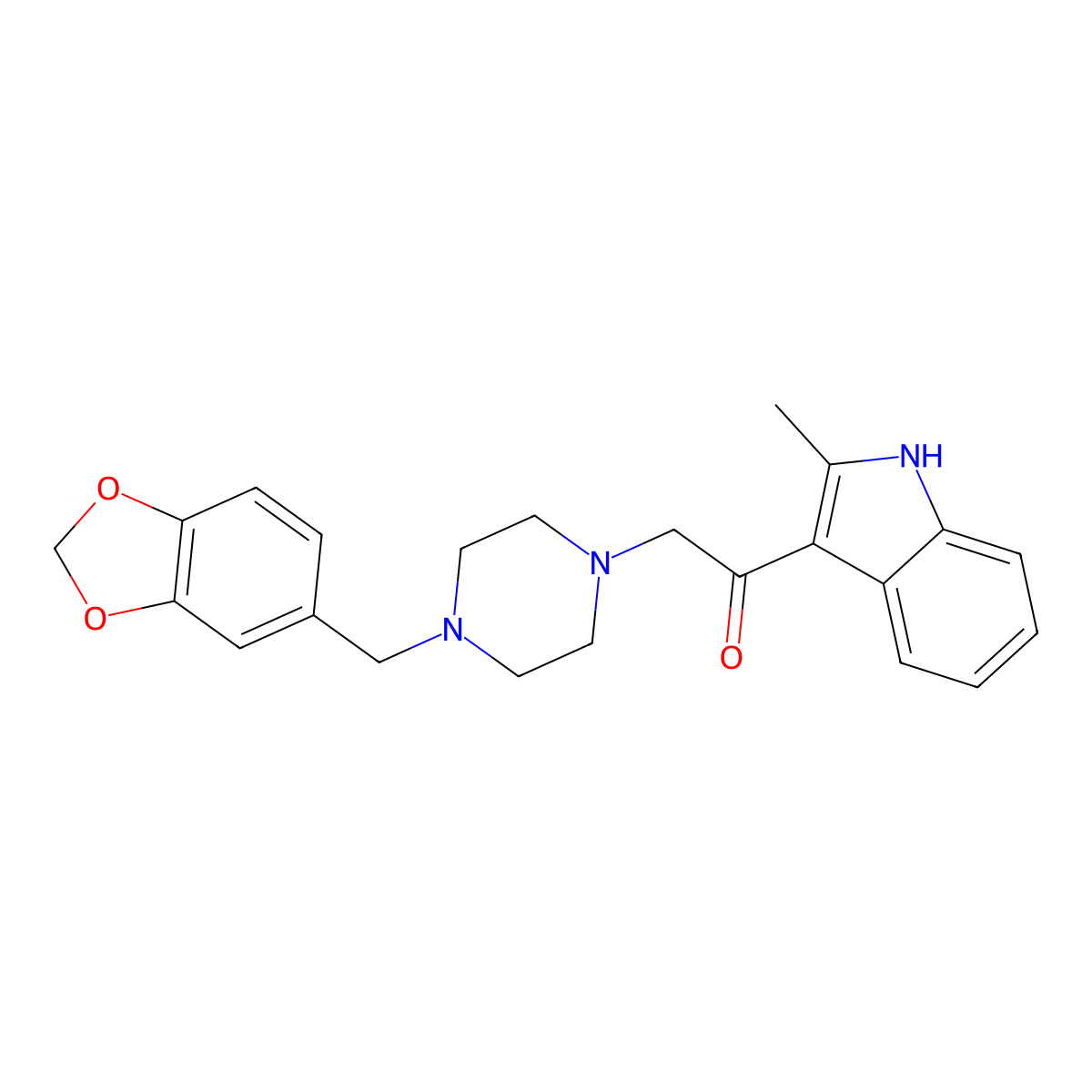 2-[4-(1,3-benzodioxol-5-ylmethyl)piperazin-1-yl]-1-(2-methyl-1H-indol-3-yl)ethanone molecular structure, CAS 396098-42-3
