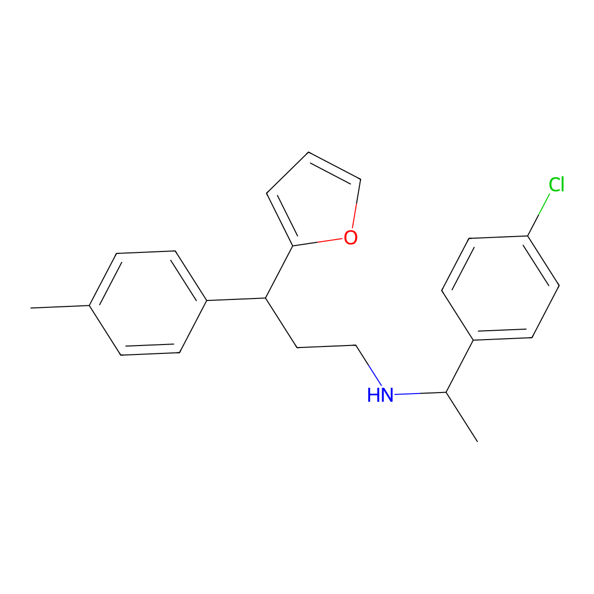 N-[1-(4-chlorophenyl)ethyl]-3-(furan-2-yl)-3-(4-methylphenyl)propan-1-amine molecular structure, CAS 396099-14-2