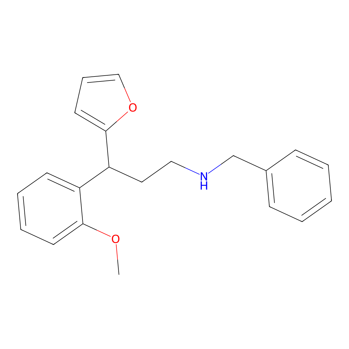 N-benzyl-3-(furan-2-yl)-3-(2-methoxyphenyl)propan-1-amine molecular structure, CAS 396099-36-8