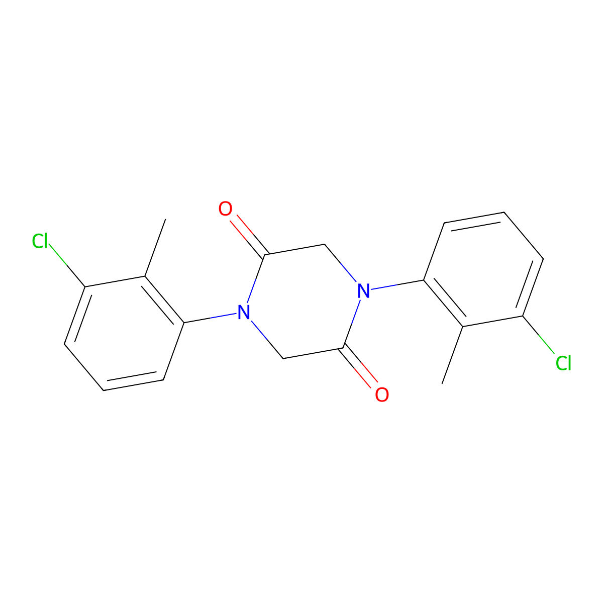 1,4-Bis(3-chloro-2-methylphenyl)piperazine-2,5-dione molecular structure, CAS 396099-44-8