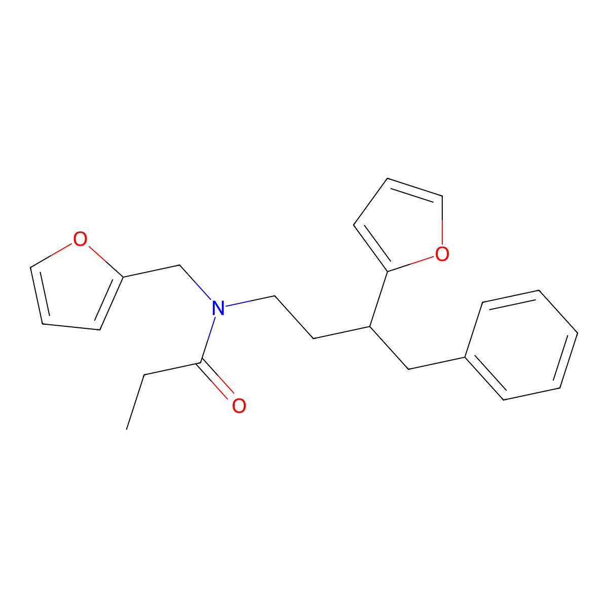 N-(furan-2-ylmethyl)-N-[3-(furan-2-yl)-4-phenylbutyl]propanamide molecular structure, CAS 396102-52-6