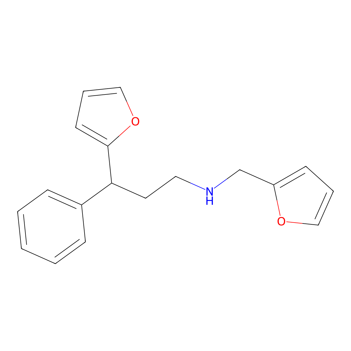 Furan-2-ylmethyl-(3-furan-2-yl-3-phenyl-propyl)-amine molecular structure, CAS 396104-71-5