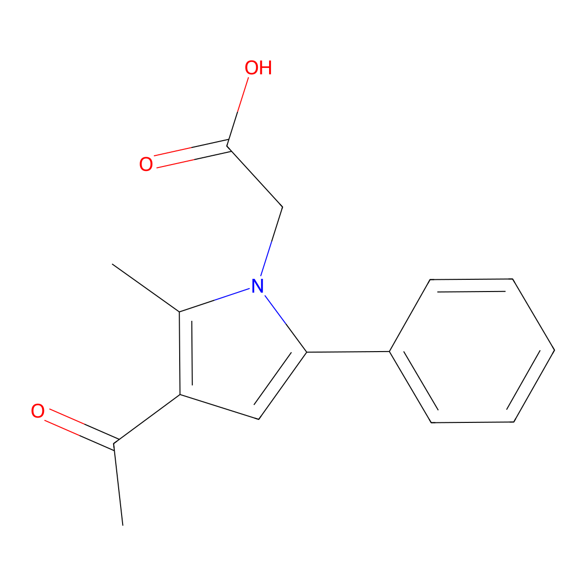 (3-acetyl-2-methyl-5-phenyl-1H-pyrrol-1-yl)acetic acid molecular structure, CAS 396123-23-2