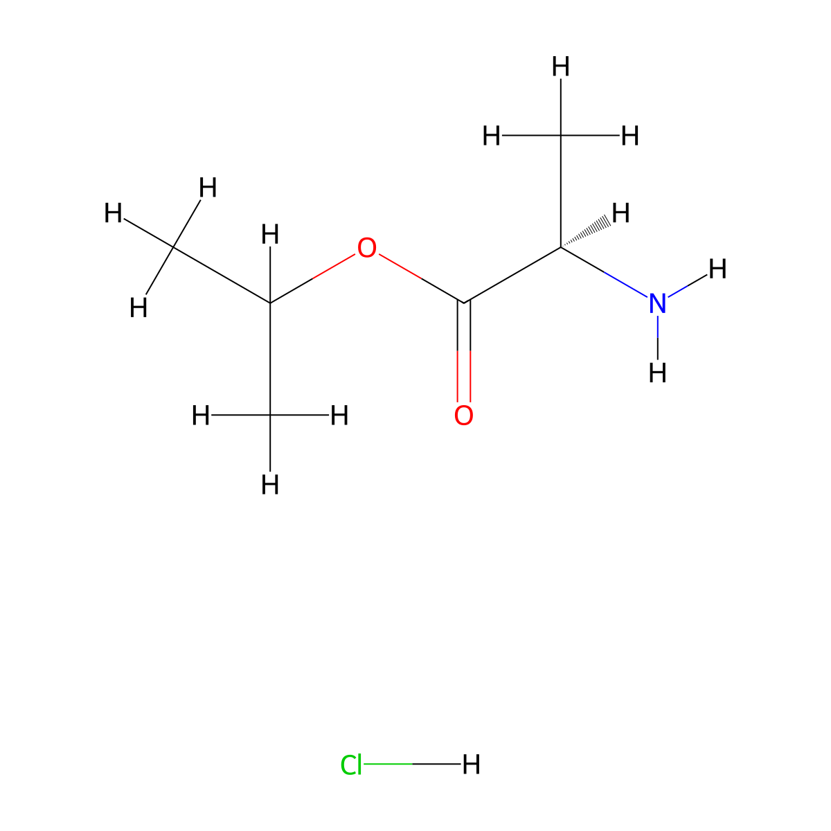 propan-2-yl (2R)-2-aminopropanoate hydrochloride molecular structure, CAS 39613-92-8