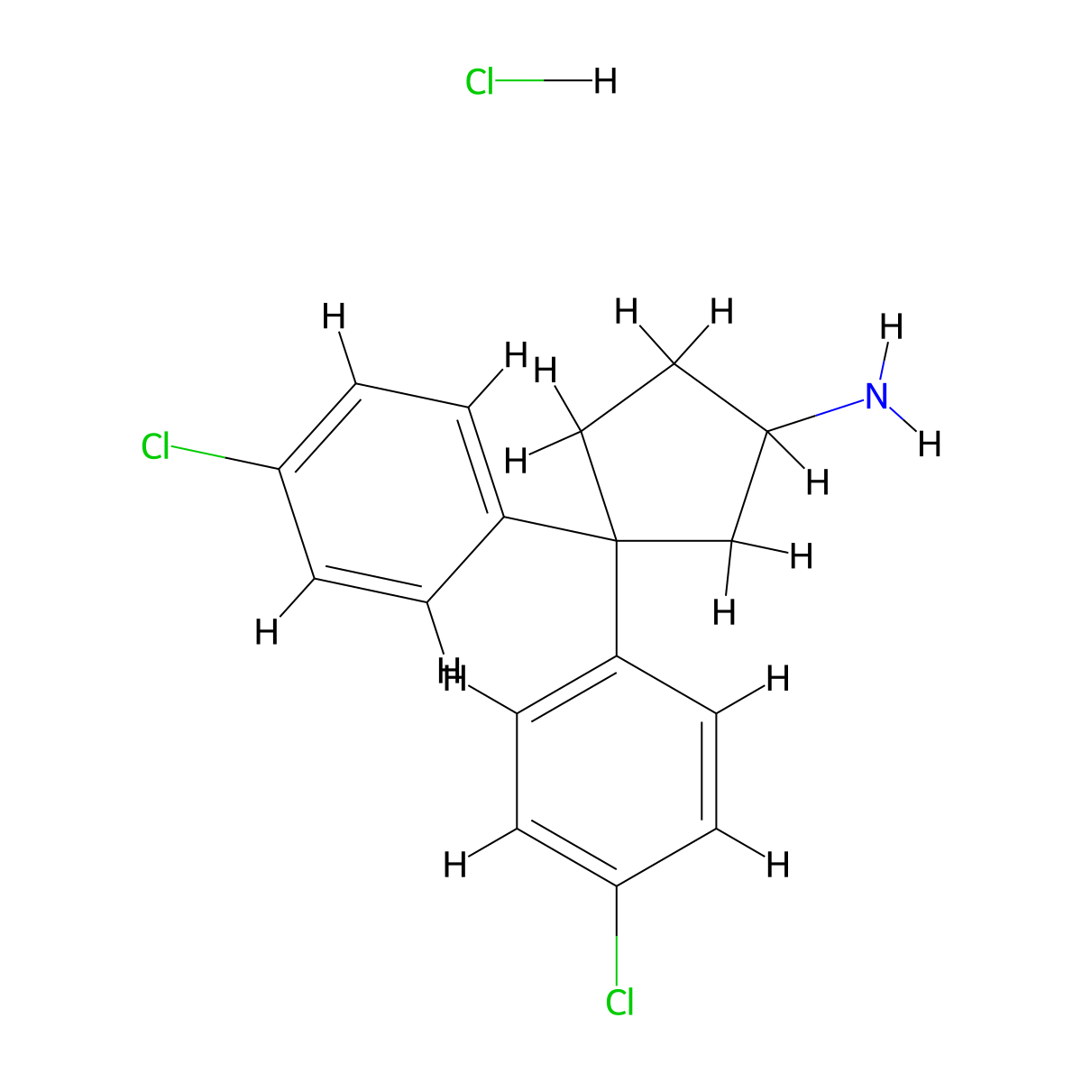 Cyclopentanamine, 3,3-bis(4-chlorophenyl)-, hydrochloride molecular structure, CAS 39617-48-6