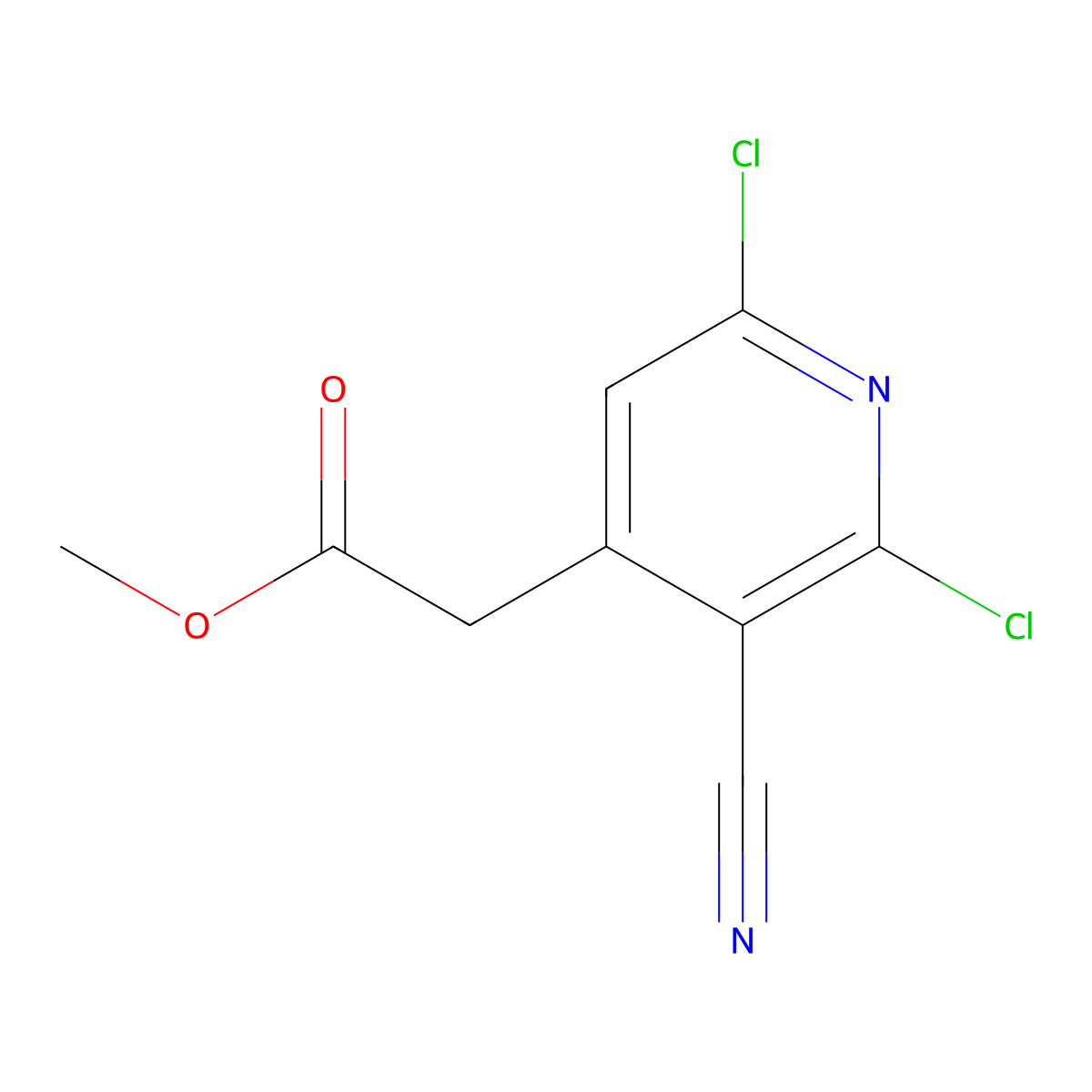 Methyl 2-(2,6-dichloro-3-cyanopyridin-4-yl)acetate molecular structure, CAS 39621-02-8