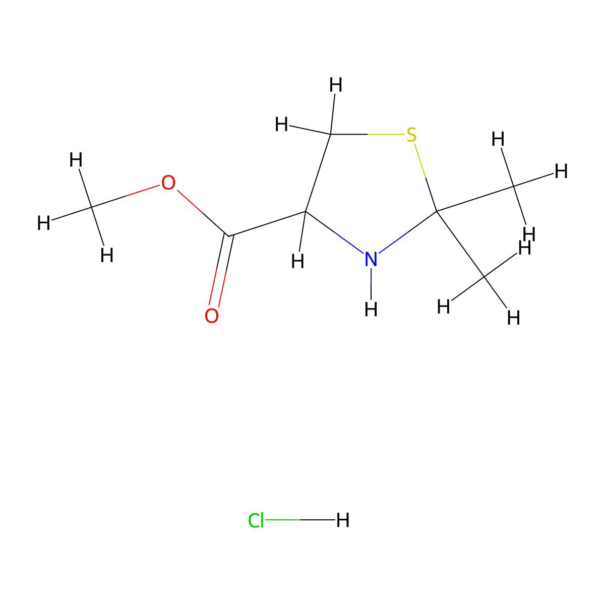 Methyl 2,2-dimethyl-1,3-thiazolidine-4-carboxylate hydrochloride molecular structure, CAS 3963-50-6