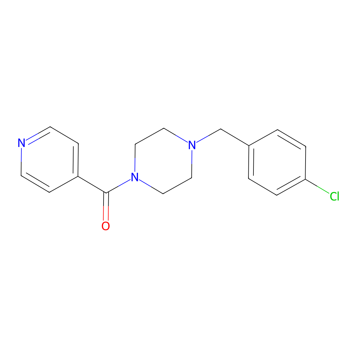 1-(4-Chlorobenzyl)-4-isonicotinoylpiperazine molecular structure, CAS 39640-10-3
