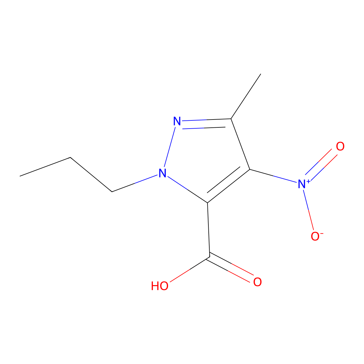 3-Methyl-4-nitro-1-propyl-1H-pyrazole-5-carboxylic acid molecular structure, CAS 39658-17-8