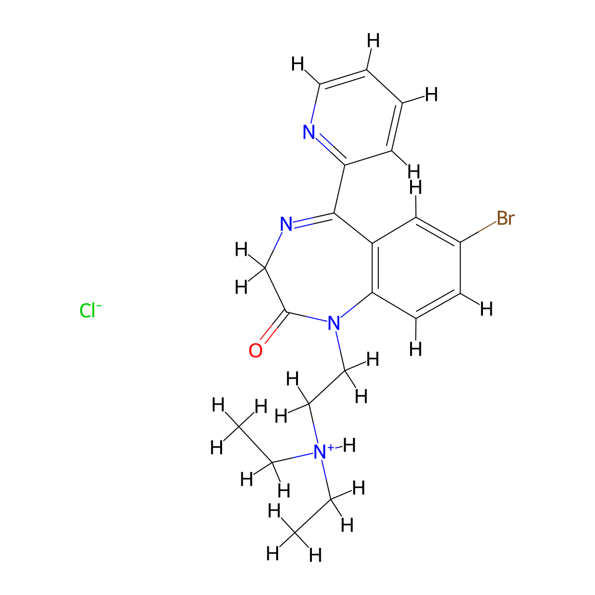 2H-1,4-Benzodiazepin-2-one, 1,3-dihydro-7-bromo-1-(2-diethylamino)ethyl-5-(2-pyridyl)-, hydrochloride molecular structure, CAS 3966-84-5